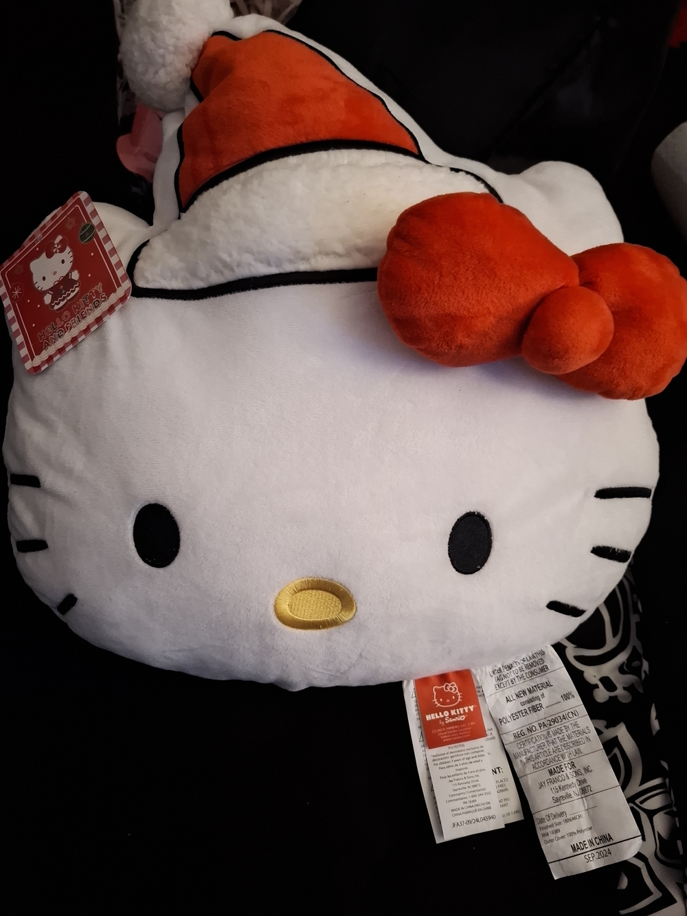 Hello Kitty by Sanrio Christmas Santa Hat 18 in Throw Pillow White/Red Polyester